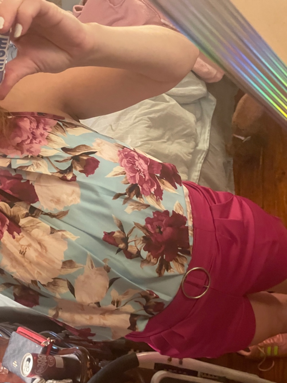 Floral Print Light Blue Tank with Fuchsia Skort